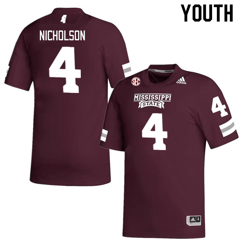 Youth #4 DeCarlos Nicholson Mississippi State Bulldogs College Football Jerseys Stitched Sale-Maroon